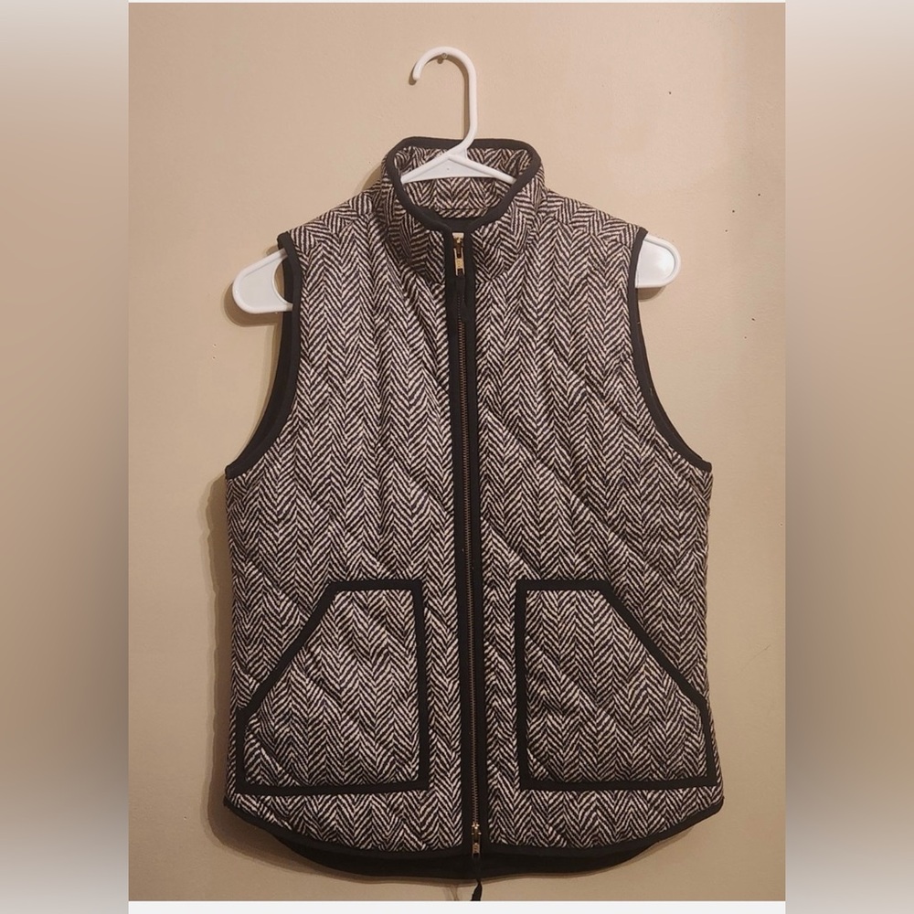 J. Crew Black and White Herringbone Vest